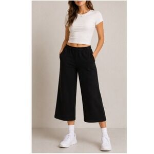 Petite Assembly Short Story Women's Black Wide Leg Cropped Pants Size XLP NWT